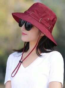 1pc Bucket Hat With Wide Brim, Breathable Holes, Windproof Rope, Spring/Summer - Burgundy - View 4
