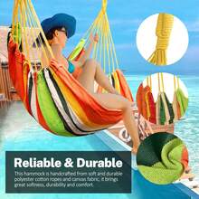 1入組戶外帆布吊床椅配有1個枕頭，1個坐墊和2個綁繩，適用於室內和戶外使用，花園休閒傢俱吊床，適用於戶外、家庭、臥室、庭院、露營等