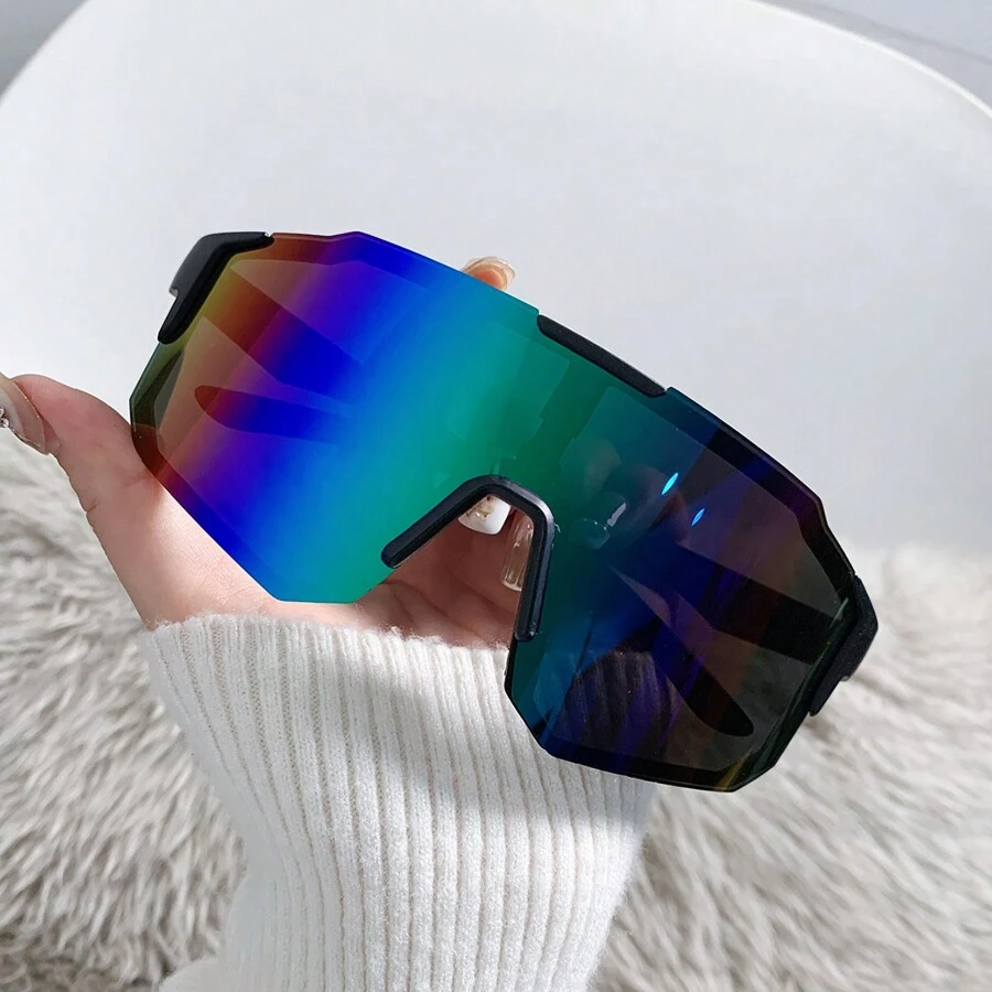 Óculos de Ciclismo Óculos de Moda Outdoor Óculos à Prova de Vento Óculos Esportivos Óculos de Bicicleta de Montanha Óculos de Moda de Motocicleta, Óculos de Moda Esportiva Outdoor Europeus e Americanos de Peça Única com Revestimento Colorido à Prova de Vento, Acessórios de Praia Óculos de Sol com Estilo de Rua e Adequados para Suéter, Jaqueta, Moletom, Calça de Couro e Calça Cargo no Verão, Praia, Outdoor, Viagem - Preto - Visão 1