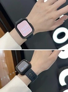 2pcs-Pack Compatible With Apple Watch Band Apple WatchStrap And Apple WatchCase Men And Women Adjustable Fluorescent Green Soft Ultra Thin Silicone Sports Apple WatchStrap And Tpu Hollow Out Soft Armor Clear Protective Apple WatchCase For Men & Women,Compatible With Apple Watch Band 40/41/44/45/49MM, Compatible With Apple Watch Series Ultra/SE/9/8/7/6/5/4, Smart Watch Accessories