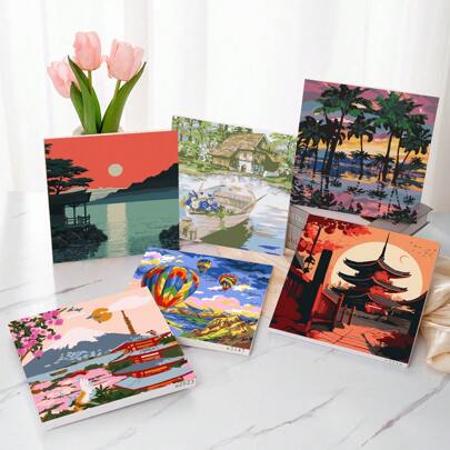 Paint By Number For Adults Beginner,Scenery Paint By Numbers,Landscape Paint By Numbers Kits Suitable For Home Wall Decoration, 8x8 Inch