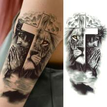 1 Sheet Lion Cross Tattoo Sticker Waterproof Lasting Temporary Tattoo - Multicolor - View 7