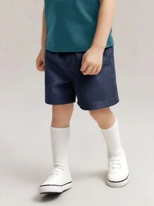 Pantaloncini sportivi da scuola di colore solido estivi per ragazzi, pantaloncini casual da casa e da viaggio Bermuda per giovani ragazzi - Blu Navy - Visualizzare 2