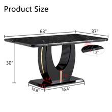 Sumdeal 63" Long Dining Table For 4-6 Modern Faux Marble Dining Table With U-Shape Pedestal Base Mid-Century Rectangle Kitchen Dinner Table,U Shape - 黑色 - 查看 3