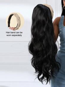 24 inch Zwart Lang Krullend Haarstukje Afneembare hoofdband Pruik Dames Synthetische omhulsel Pruik Natuurlijk recht Natuurlijk haarstukje Halve pruik