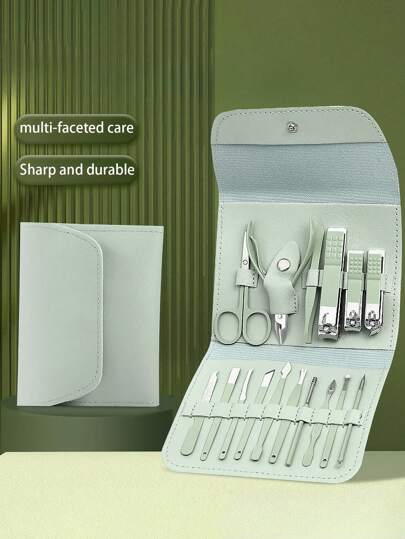 Manicure Set Stainless Steel Nail Clipper Kit Professional Grooming Kits Face Hand Foot Skin Care And Nail Care Tools With Leather Travel Case