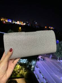 Lấp lánh, sang trọng, túi cầm tay xếp ly buổi tối có dây đeo chéo mỏng bằng vàng PU dành cho phụ nữ, đi kèm với dây xích kim loại cho đám cưới, tiệc tùng, khiêu vũ, quà tặng sinh nhật, - Bạc - Xem 4