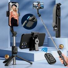 AXNEN Palo selfie extensible con trípode, soporte desmontable para teléfono y disparador remoto inalámbrico, compatible con smartphones iOS y Android, adecuado para vacaciones de verano, viajes, iluminación, actividades al aire libre, transmisión en vivo y talla grande - Negro - Ver 3