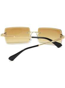 1pc Rectangular Glasses, Fashion Square Frameless For Men/Women, Small Size - Brown - View 7