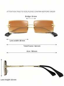 1pc Rectangular Glasses, Fashion Square Frameless For Men/Women, Small Size - Brown - View 5