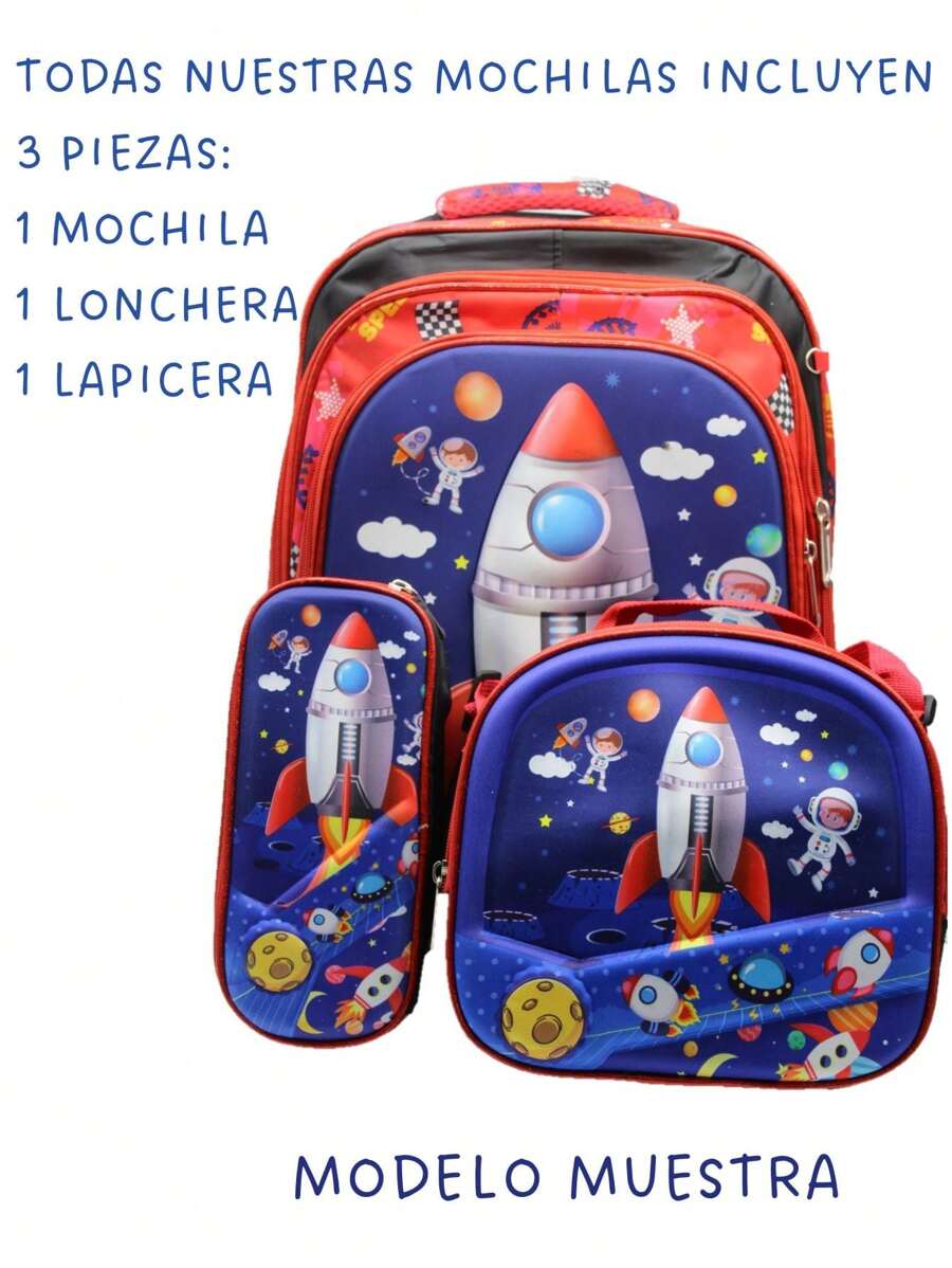 Mochila Luz LED con Lapicera + Lonchera 3D Diseño Astronauta - Multicolor - Ver 1