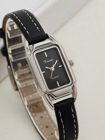 1pc Solid Color Rectangular Dial Women's Casual PU Strap Watch With Water-Resistance & Rectangle Markers, Great Gift Option As A Gift For Students Returning To School