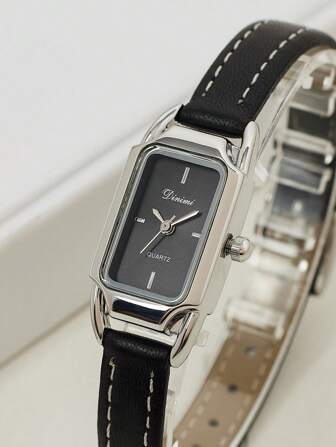 1pc Solid Color Rectangular Dial Women's Casual PU Strap Watch With Water-Resistance & Rectangle Markers, Great Gift Option As A Gift For Students Returning To School