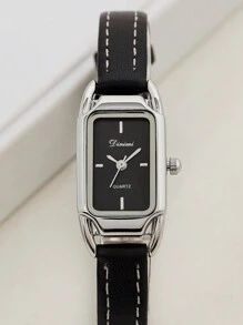 1pc Solid Color Rectangular Dial Women's Casual PU Strap Watch With Water-Resistance & Rectangle Markers, Great Gift Option As A Gift For Students Returning To School