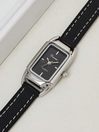 1 peça Relógio casual feminino com pulseira de PU de cor sólida e retangular, com mostrador retangular e resistente à água, ótima opção de presente para estudantes voltando à escola