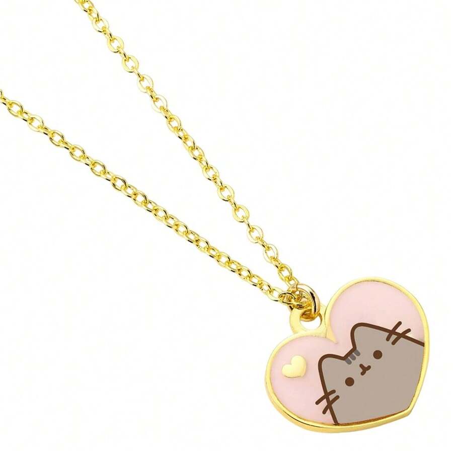 Pusheen Gold Painted Necklace (Gold/Pink) - Gold - View 1