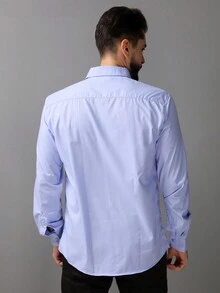 camisa social manga longa lisa  não amassa passa fácil - Azul bebê - Visão 4