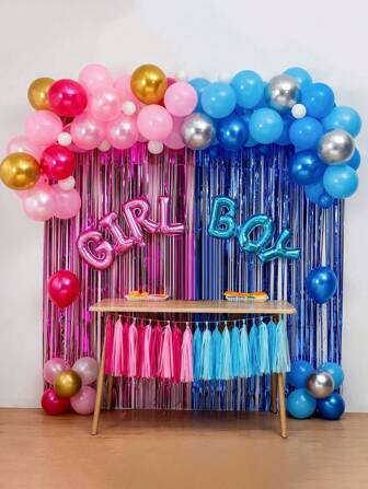 1 套男女通用雨帘气球连体衣婴儿洗澡性别揭示派对装饰婴儿洗澡家庭装饰礼物