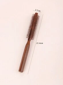 1pc Cylindrical Wooden & Aluminum Hair Brush, Solid Color, For Hairstyling, Suitable For Curly Hair, Bangs, Hair Brush, Hairdressing Tools, Hairdressing Products And Accessories, Essential For Salons, Back To School, Travel - Red - View 3