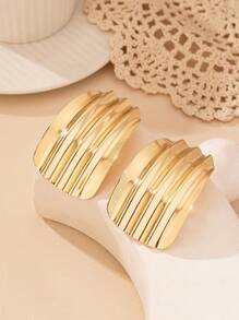 1 cặp hoa tai hình học xếp ly bất đối xứng phong cách cổ điển cho phụ nữ, phong cách châu Âu và Mỹ - Vàng - Xem 3