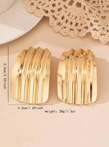 1 cặp hoa tai hình học xếp ly bất đối xứng phong cách cổ điển cho phụ nữ, phong cách châu Âu và Mỹ - Vàng - Xem 4