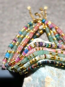 Collar de piedras naturales con cuentas de estilo bohemio en color dopamina, cadena de clavícula dulce y elegante para mujeres, adecuado para vacaciones de primavera/verano y uso diario