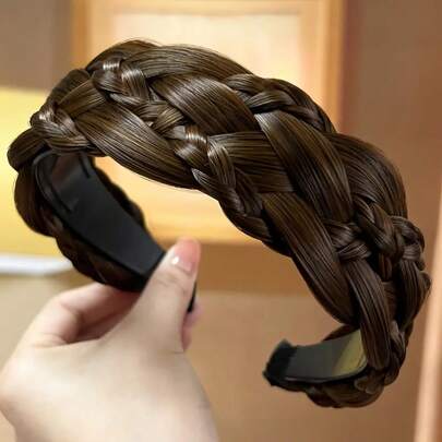 1 pieza Diadema talla grande ancha nueva, Aro para el cabello trenzado de 6 hebras grueso, Diadema con trenza de espiga todo en uno, Gran regalo