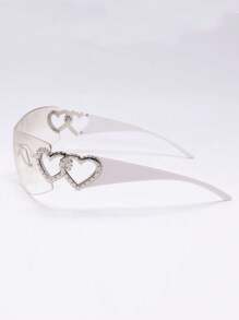 1入組無邊無框雙心形 Y2K style 環繞式時尚眼鏡，具有技術先鋒感和街頭風