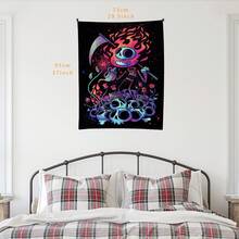 抽菸嬉皮酷女人螢光織錦，桃皮絨紫外線黑光美學掛毯牆掛，客廳臥室宿舍裝飾，免費安裝配件，輕鬆掛起 - 彩色 - 查看 2