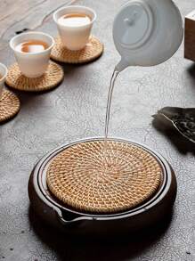 1pc Rattan Cup Pad Coaster Set For Dining Room, Living Room, Kitchen, Suitable For Wedding, Party, Gift, Birthday, Christmas - Brown - View 4