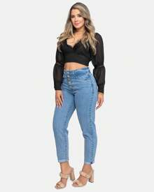 Women Jeans - 中等水洗藍 - 查看 4