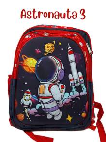 Mochila Luz LED con Lapicera + Lonchera 3D Diseño Astronauta - Multicolor - Ver 4