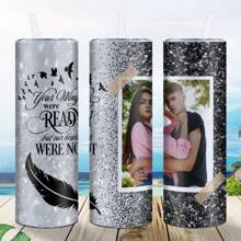 1pc, Custom Photo 20oz Skinny Tumbler, Stainless Steel Water Bottle With Plastic Lid And Straw, Summer Winter Drinkware,Mother's Day Gift
