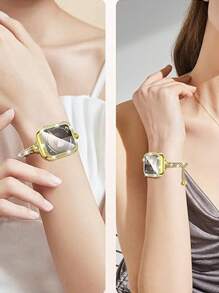 2条女士闪亮金色表带+保护壳，2026夏季新款优雅金色/玫瑰金奢华闪耀水晶钻石PC表框，双排水晶钻石保护壳，以及全水晶钻石可调节圆柱形表带，兼容 Ultra3/2/1/SE S10/S11/S9/S8/S7/S6/S5/S4/S3系列