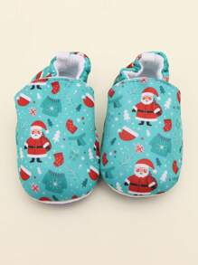 1 đôi giày gia đình họa tiết ông già Noel & giày tập đi cho trẻ mới biết đi, đế mềm chống trượt nâng cấp có dây đeo đàn hồi mà không làm mất giày cho bé - Màu xanh lá cây đậm - Xem 4
