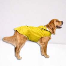 1入組小/中/大型反光寵物雨衣，帶有韁繩孔的防水和防風狗狗兜帽披風 - 黃色 - 查看 9