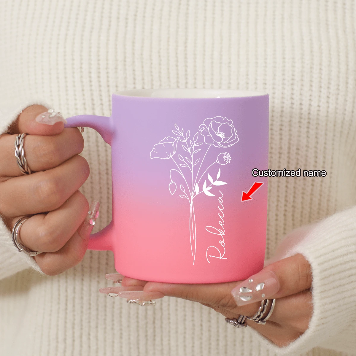 1入11oz生日月花咖啡杯，日落光澤陶瓷牛奶杯咖啡杯，節日禮物，家庭，同事，領袖，妻子，妹妹，有趣的禮物，獨特的情人節禮物 - Sunset Glow - 查看 1