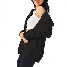 Sudaderas Dama Con Cierre Y Capucha Hoodie Mujer Básico Moda - Negro - Ver 7