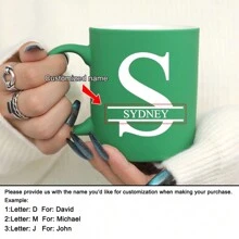 1 件 11 盎司个性化定制字母绿色牛奶杯咖啡杯，陶瓷牛奶杯咖啡杯，节日礼物，家庭，同事，领导，妻子，姐妹，有趣的礼物，独特的情人节礼物，母亲节礼物，父亲节礼物 - 綠色 - 查看 11