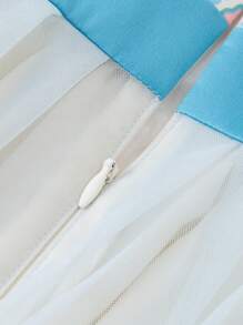mini bala Đầm bé gái dễ thương tay áo bay lưới vành tai  Hanfu - Màu xanh lam - Xem 7