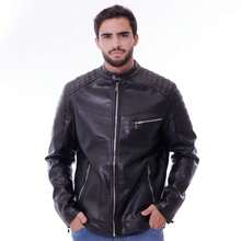 JAQUETA DE COURO MASCULINA DE INVERNO FORRADA IMPORTADA COM BOLSO ZÍPER BIKER - Preto - Visão 5