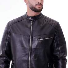 JAQUETA DE COURO MASCULINA DE INVERNO FORRADA IMPORTADA COM BOLSO ZÍPER BIKER - Preto - Visão 6