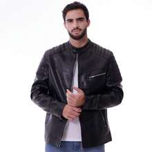 JAQUETA DE COURO MASCULINA DE INVERNO FORRADA IMPORTADA COM BOLSO ZÍPER BIKER - Preto - Visão 4