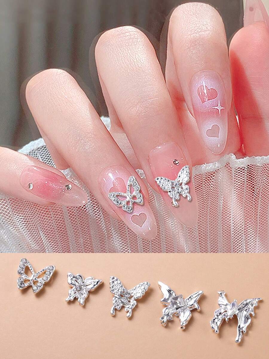 10入組珍珠山茶花3D鑽蝴蝶指甲藝術合金裝飾DIY指甲珠寶指甲用品