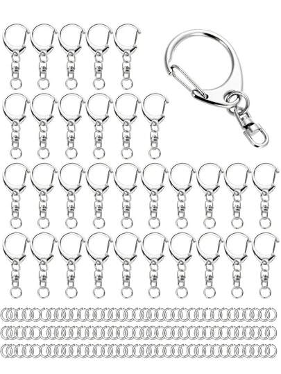 120入組龍蝦扣鑰匙扣，旋轉扣鑰匙環，環鏈扣，DIY製作鑰匙扣，龍爪扣（銀色），包括（20入D形龍蝦扣 + 100小圓環）