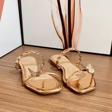 Rasteirinha Sandália Feminina Borboleta Casual Confort - Dourado - Visão 1