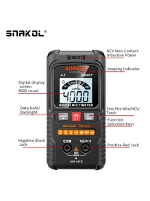 SNAKOL A1數字萬用表智能自動量程600V 4000計數測試儀表歐姆赫電容REL True RMS AC DC電壓DMM測試儀自動關機零火線識別 - 黑色 - 查看 2