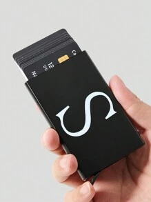 1 件超薄卡片盒玫瑰金首字母名称 A 到 Z 图案钱包 ID 银行极简主义薄铝金属钱包银行卡盒女士钱包男士金属 S 收纳盒卡夹钱包名片夹信用卡夹男士迷你钱包卡片钱包射频识别钱包