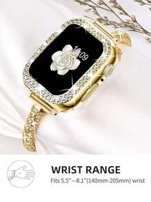 2条女士闪亮金色表带+保护壳，2026夏季新款优雅金色/玫瑰金奢华闪耀水晶钻石PC表框，双排水晶钻石保护壳，以及全水晶钻石可调节圆柱形表带，兼容 Ultra3/2/1/SE S10/S11/S9/S8/S7/S6/S5/S4/S3系列