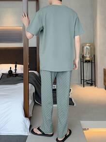 男士圆领短袖上衣长裤睡衣套装，透气吸汗家居服套装，春夏秋冬皆宜